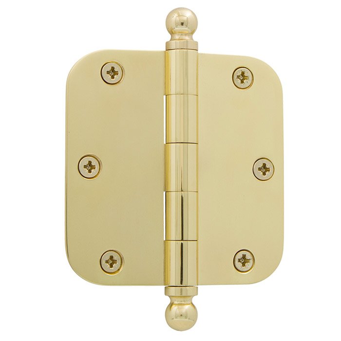 Nostalgic Warehouse 3 1/2" Ball Tip Residential Hinge with 5/8" Radius Corners in Polished Brass (Sold Individually)