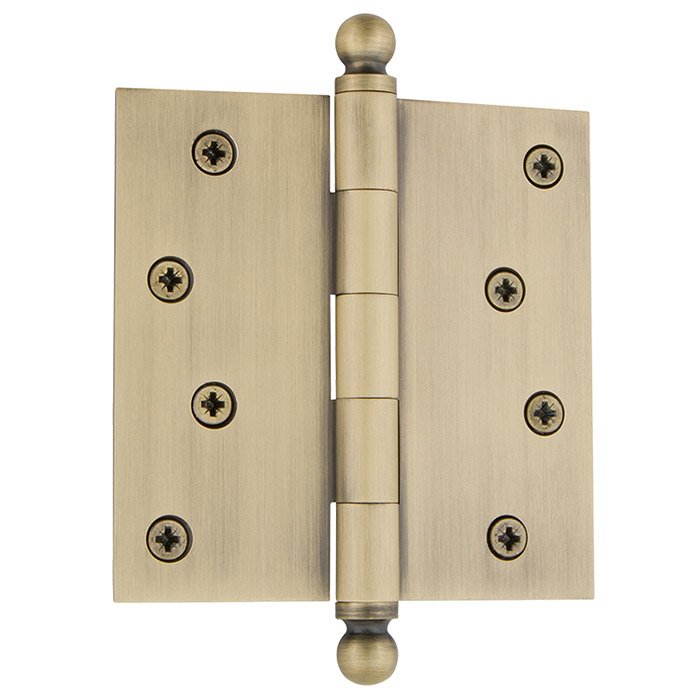 Nostalgic Warehouse 4" Ball Tip Residential Hinge with Square Corners in Antique Brass (Sold Individually)