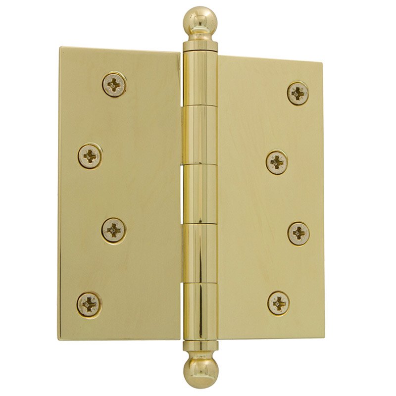 Nostalgic Warehouse 4" Ball Tip Residential Hinge with Square Corners in Polished Brass (Sold Individually)