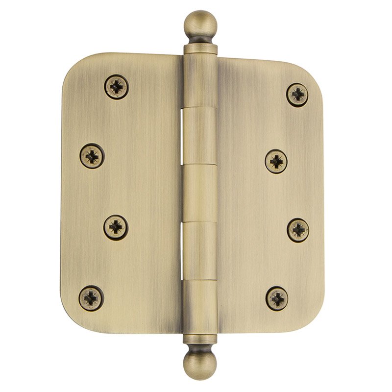 Nostalgic Warehouse 4" Ball Tip Residential Hinge with 5/8" Radius Corners in Antique Brass (Sold Individually)