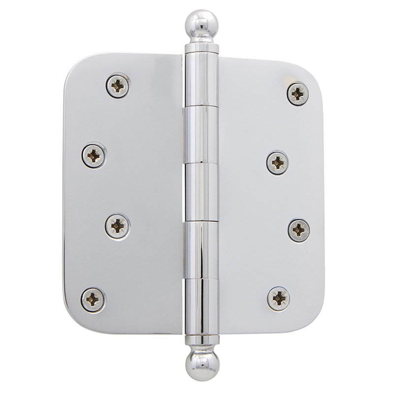 Nostalgic Warehouse 4" Ball Tip Residential Hinge with 5/8" Radius Corners in Bright Chrome (Sold Individually)