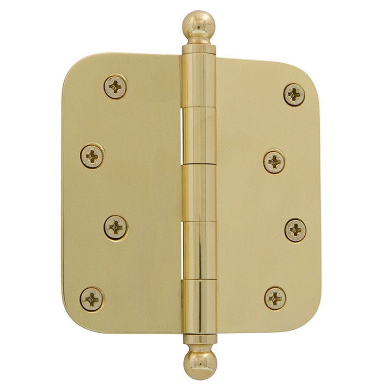 Nostalgic Warehouse 4" Ball Tip Residential Hinge with 5/8" Radius Corners in Polished Brass (Sold Individually)