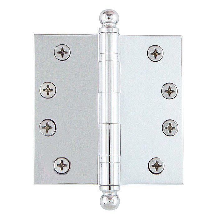 Nostalgic Warehouse 4" Ball Tip Heavy Duty Hinge with Square Corners in Bright Chrome (Sold Individually)