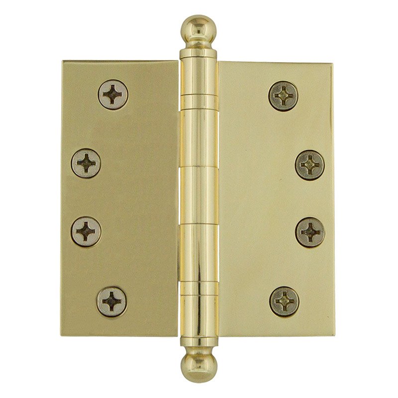Nostalgic Warehouse 4" Ball Tip Heavy Duty Hinge with Square Corners in Polished Brass (Sold Individually)