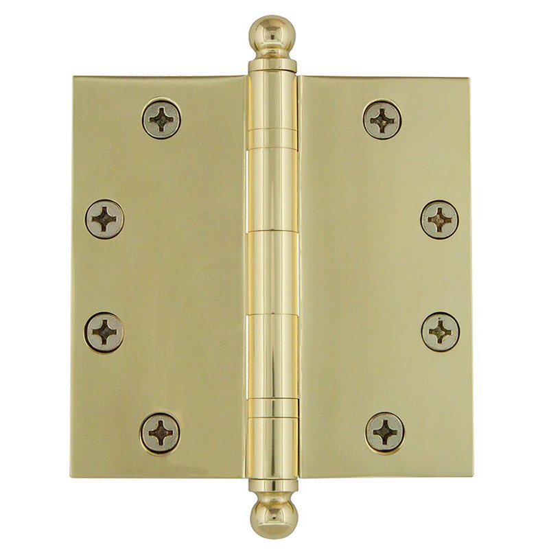 Nostalgic Warehouse 4 1/2" Ball Tip Heavy Duty Hinge with Square Corners in Polished Brass (Sold Individually)