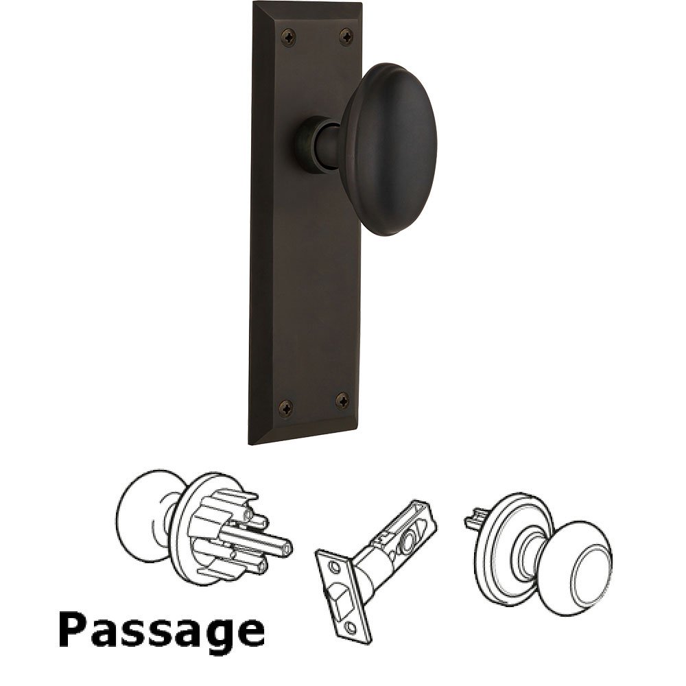 Nostalgic Warehouse Passage Knob - New York Plate with Homestead Door Knob in Oil-rubbed Bronze