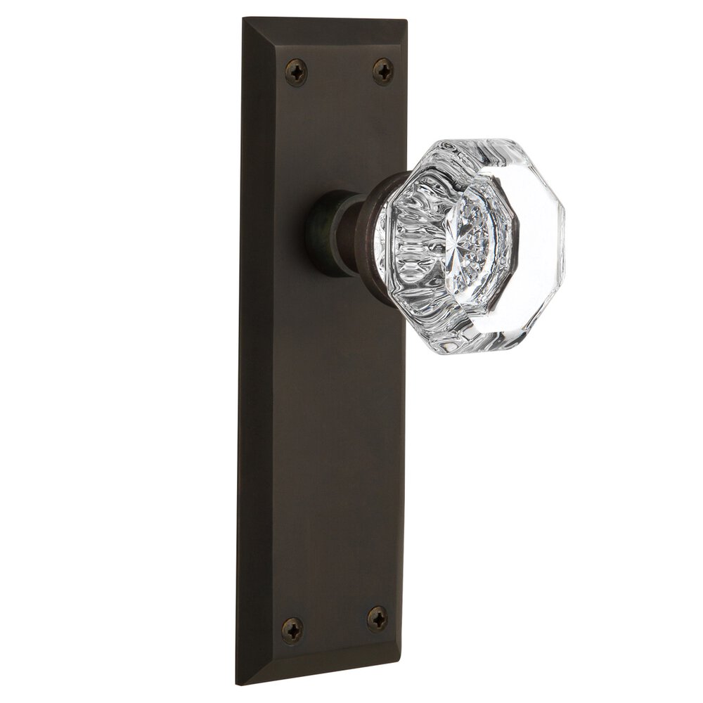 Nostalgic Warehouse Passage Knob - New York Plate with Waldorf Crystal Door Knob in Oil-rubbed Bronze