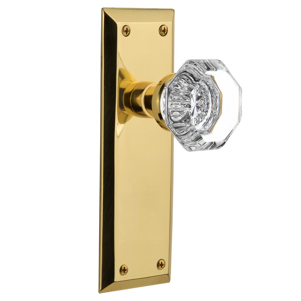 Nostalgic Warehouse Complete Passage Set Without Keyhole - New York Plate with Waldorf Knob in Polished Brass