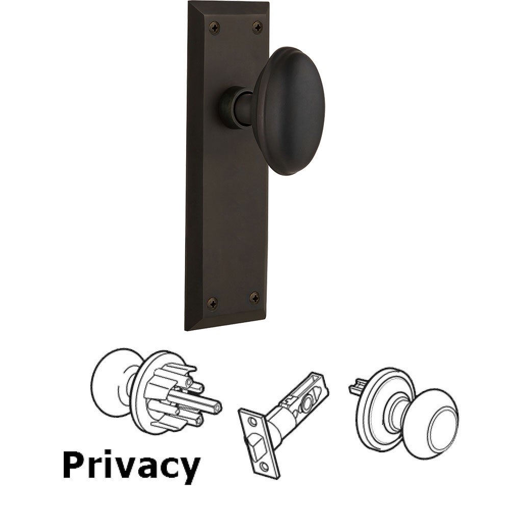 Nostalgic Warehouse Privacy New York Plate with Homestead Door Knob in Oil-Rubbed Bronze