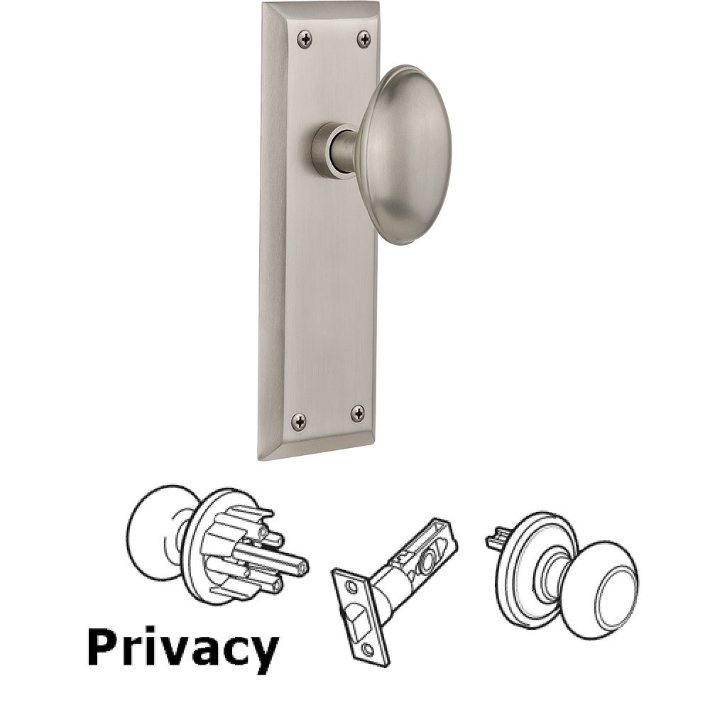 Nostalgic Warehouse Privacy New York Plate with Homestead Door Knob in Satin Nickel