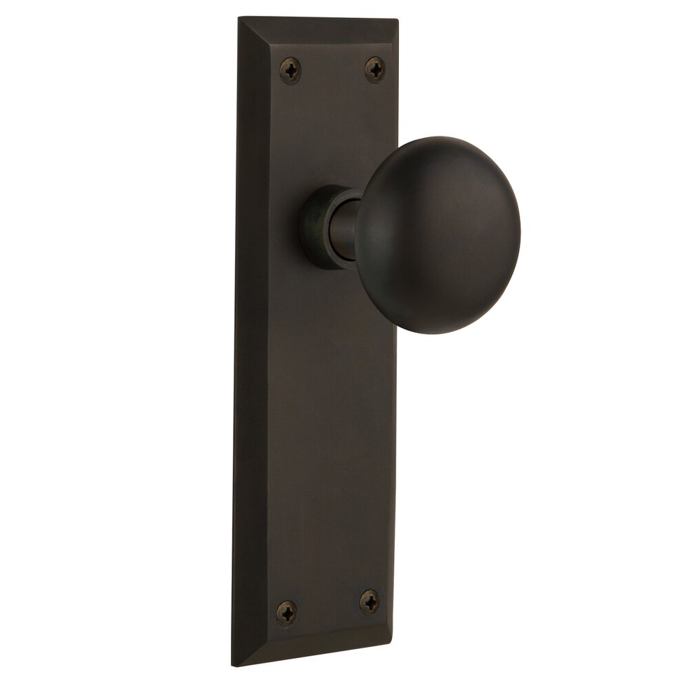 Nostalgic Warehouse Privacy Knob - New York Plate with New York Door Knob in Oil-rubbed Bronze