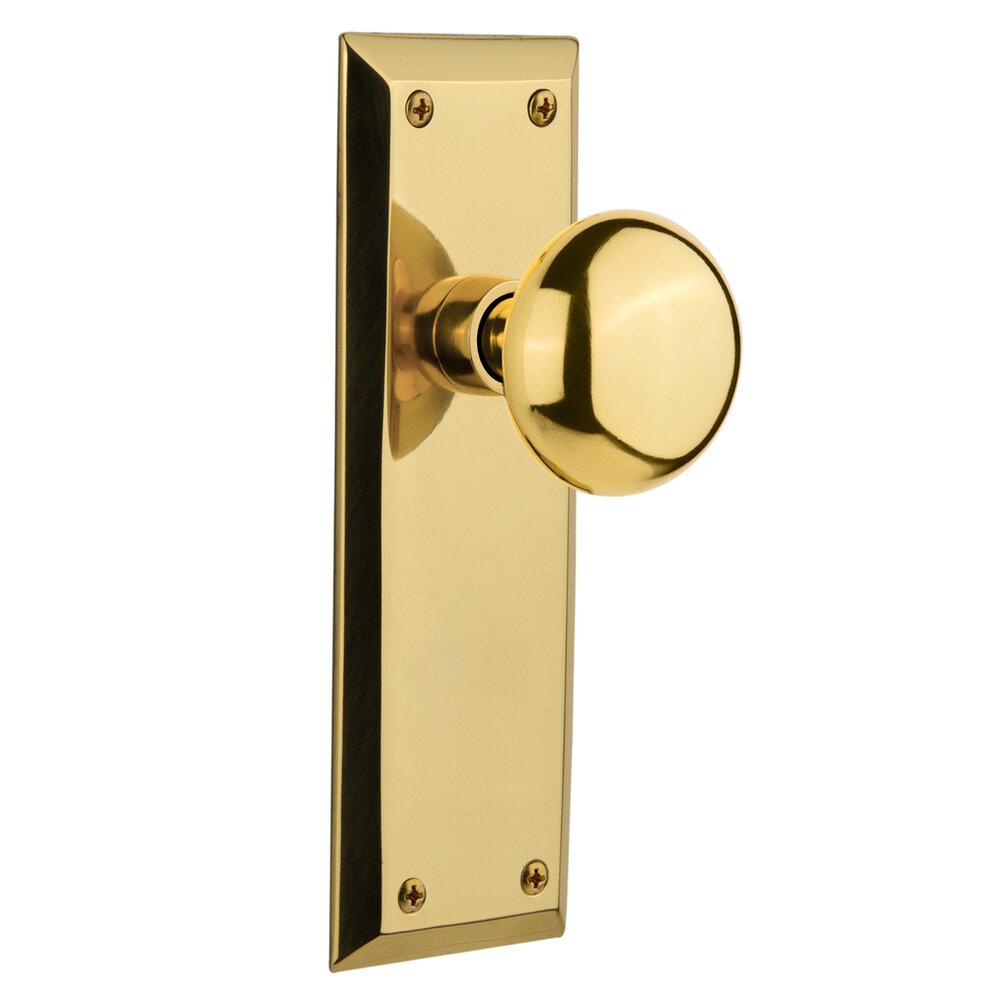Nostalgic Warehouse Privacy New York Plate with New York Door Knob in Polished Brass