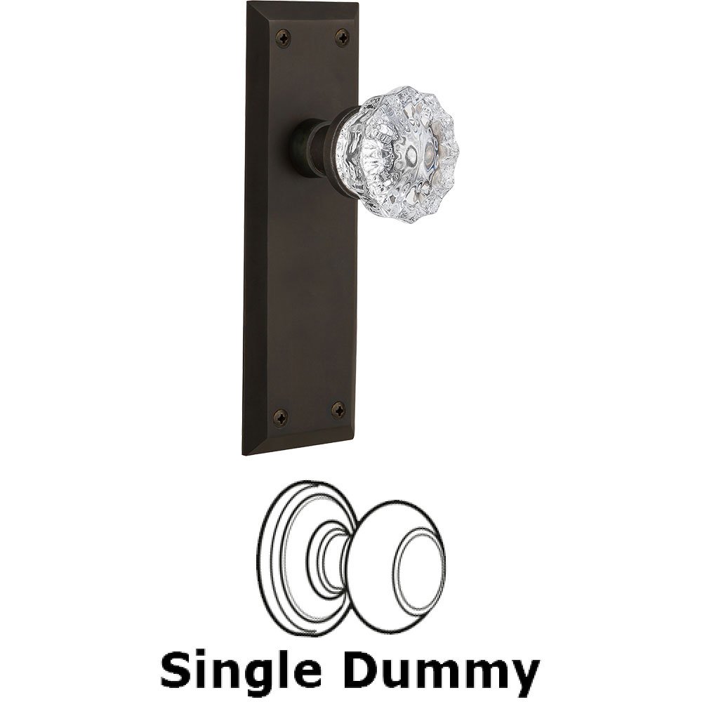 Nostalgic Warehouse Single Dummy Knob - New York Plate with Crystal Door Knob in Oil-rubbed Bronze