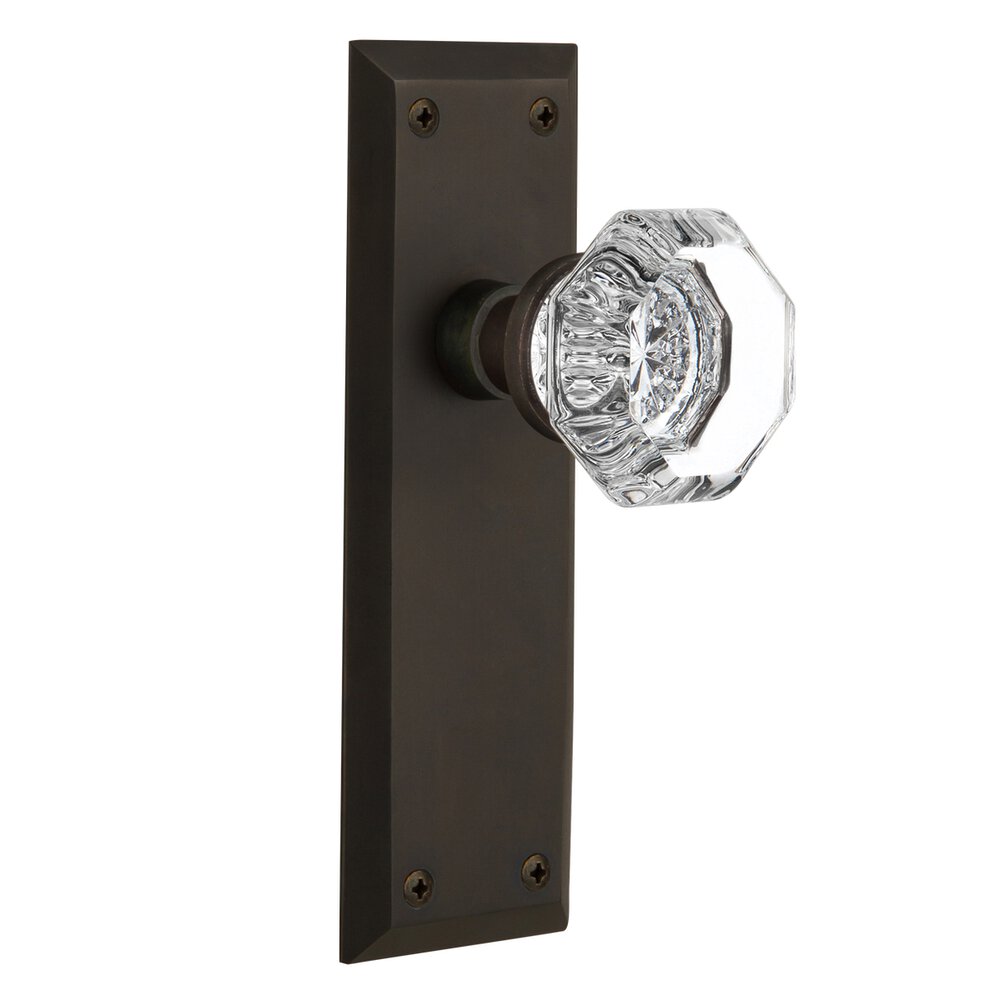 Nostalgic Warehouse Single Dummy Knob - New York Plate with Waldorf Crystal Door Knob in Oil-rubbed Bronze