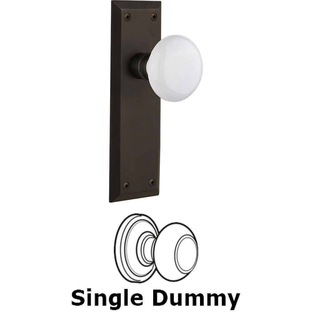 Nostalgic Warehouse Single Dummy Knob - New York Plate with White Porcelain Door Knob in Oil-rubbed Bronze