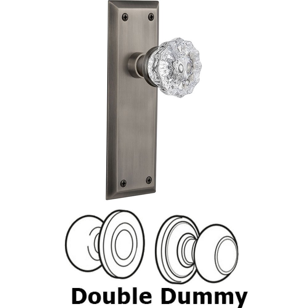 Nostalgic Warehouse Double Dummy Knob - New York Plate with Crystal Door Knob in Antique Pewter