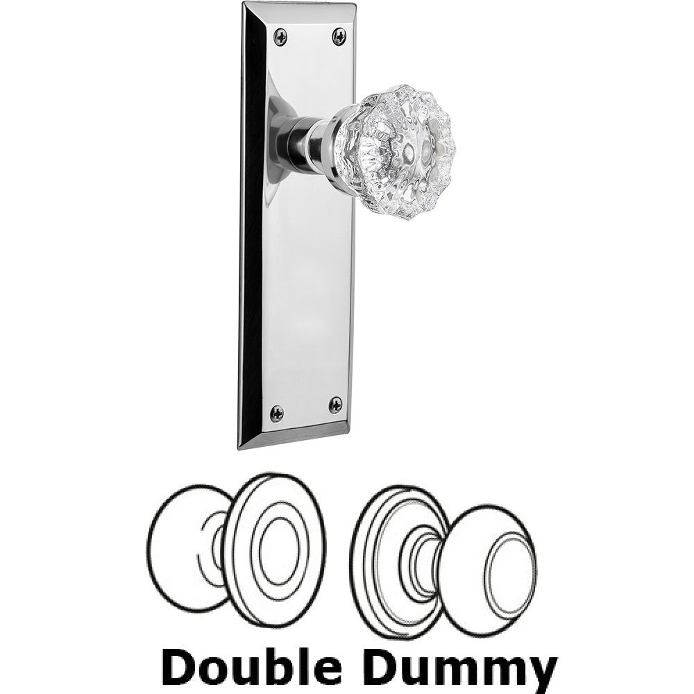 Nostalgic Warehouse Double Dummy Knob - New York Plate with Crystal Door Knob in Bright Chrome