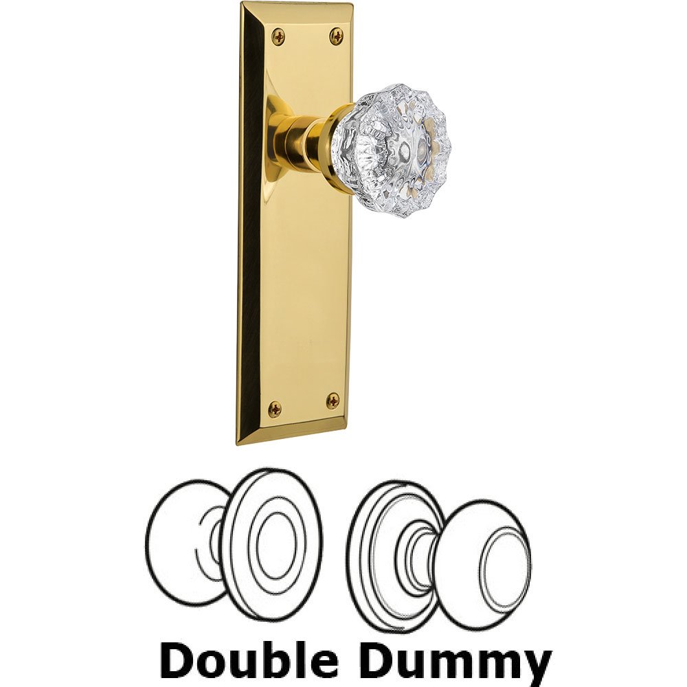 Nostalgic Warehouse Double Dummy Knob - New York Plate with Crystal Door Knob in Polished Brass