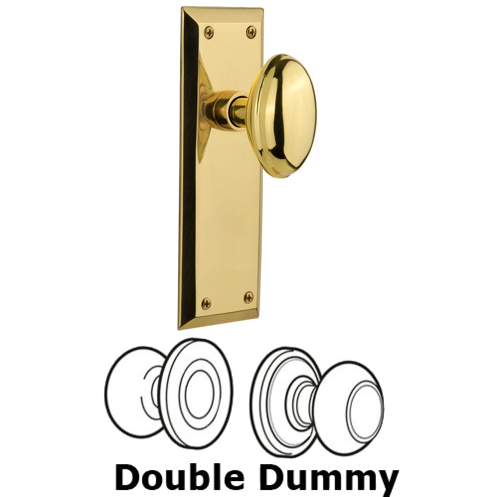 Nostalgic Warehouse Double Dummy Set Without Keyhole - New York Plate with Homestead Knob in Polished Brass
