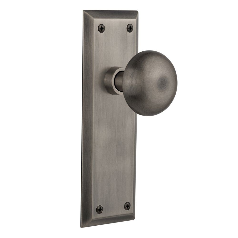 Nostalgic Warehouse Double Dummy Knob - New York Plate with New York Door Knob in Antique Pewter