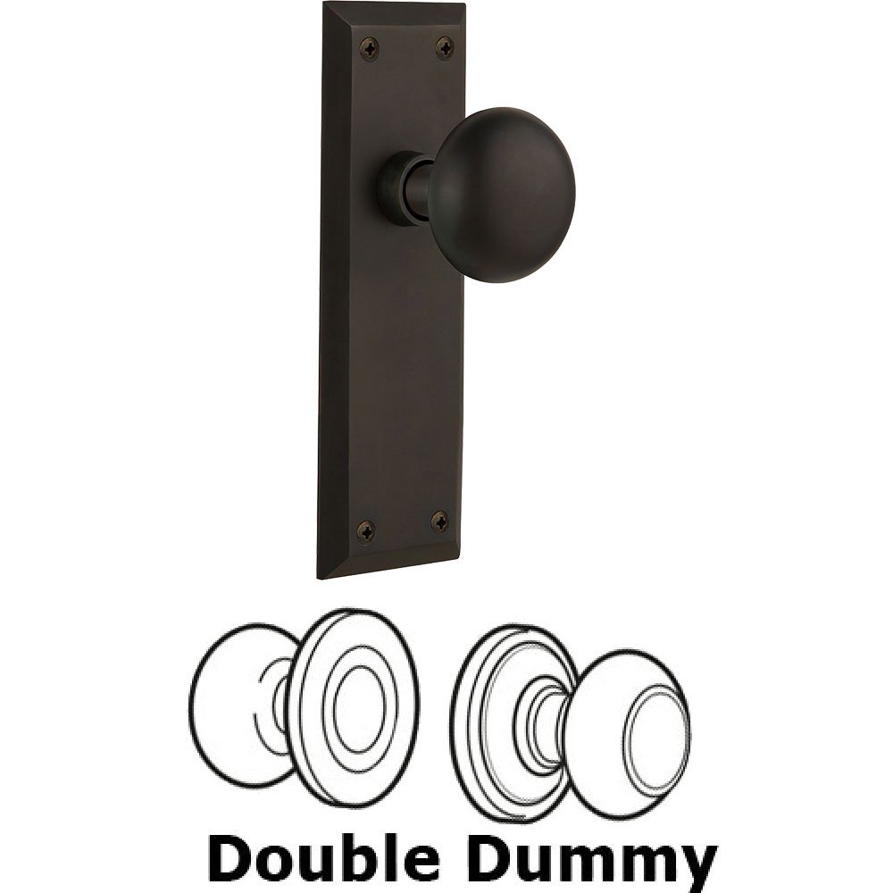 Nostalgic Warehouse Double Dummy Knob - New York Plate with New York Door Knob in Oil-rubbed Bronze