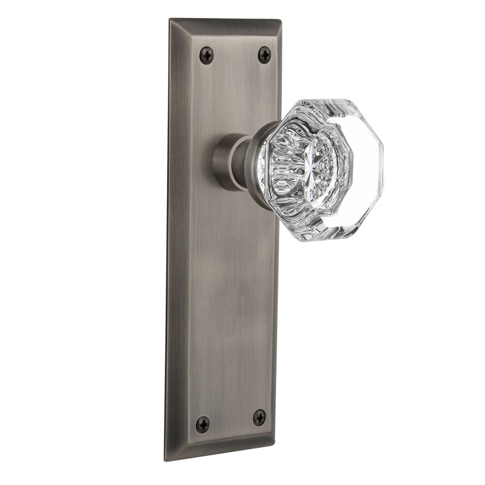 Nostalgic Warehouse Double Dummy Knob - New York Plate with Waldorf Crystal Door Knob in Antique Pewter