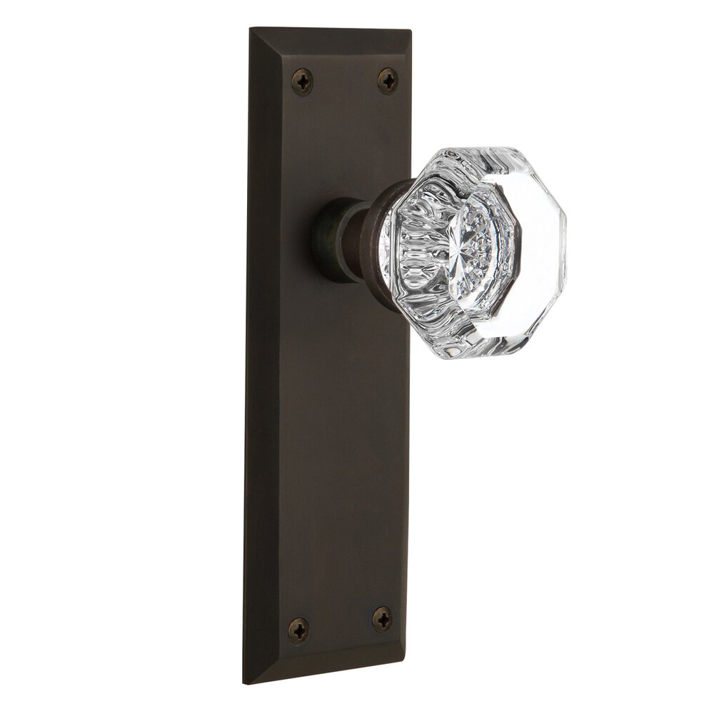 Nostalgic Warehouse Double Dummy Knob - New York Plate with Waldorf Crystal Door Knob in Oil-rubbed Bronze