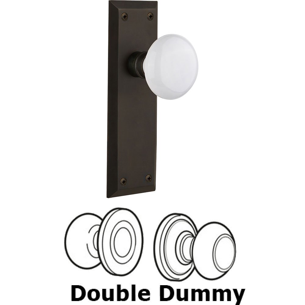 Nostalgic Warehouse Double Dummy Knob - New York Plate with White Porcelain Door Knob in Oil-rubbed Bronze