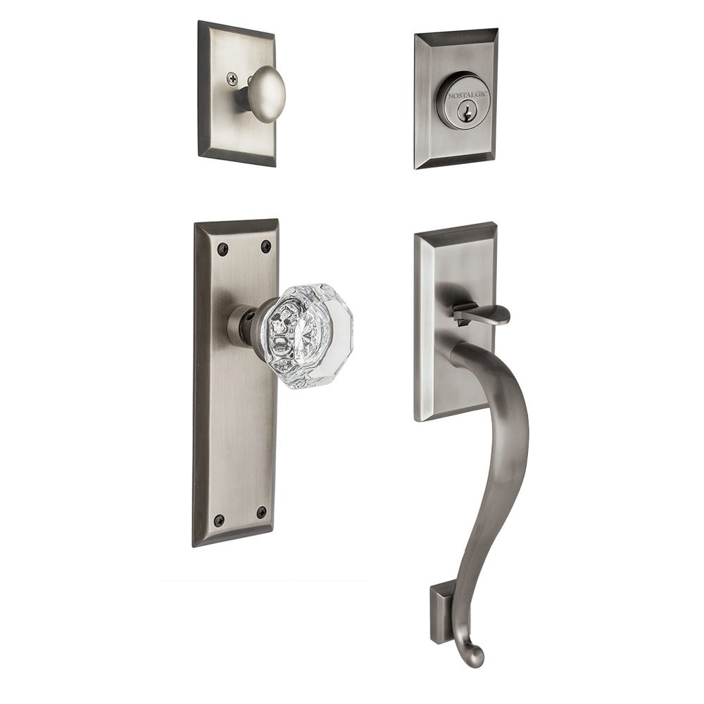 Nostalgic Warehouse Handleset - New York with "S" Grip and Waldorf Knob in Antique Pewter