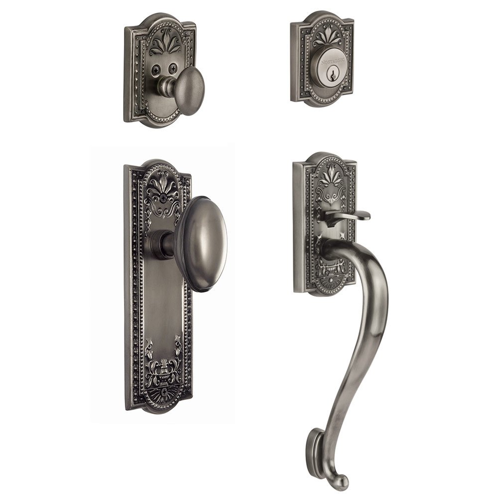 Nostalgic Warehouse Handleset - Meadows with "S" Grip and Homestead Knob in Antique Pewter