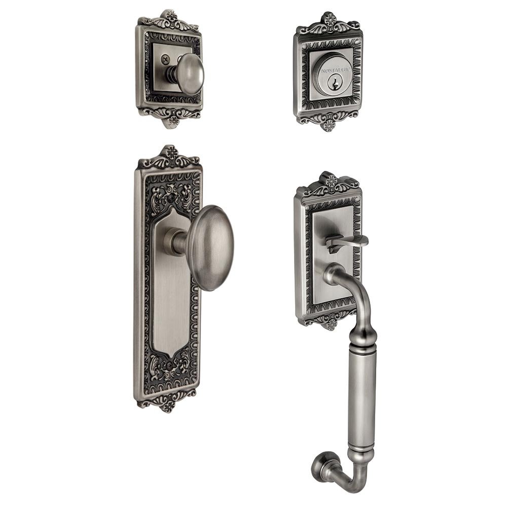 Nostalgic Warehouse Handleset - Egg and Dart with "C" Grip and Homestead Knob in Antique Pewter