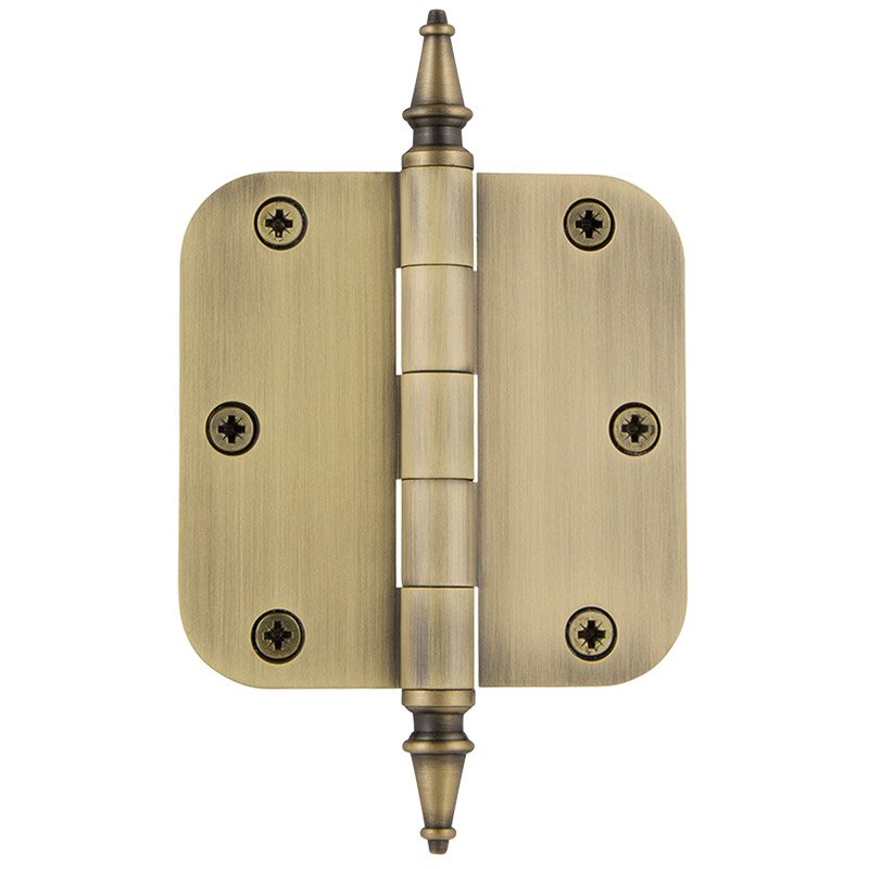 Nostalgic Warehouse 3 1/2" Steeple Tip Residential Hinge with 5/8" Radius Corners in Antique Brass (Sold Individually)