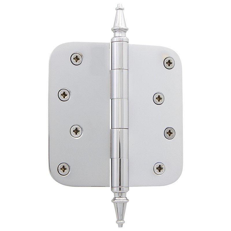 Nostalgic Warehouse 4" Steeple Tip Residential Hinge with 5/8" Radius Corners in Bright Chrome (Sold Individually)