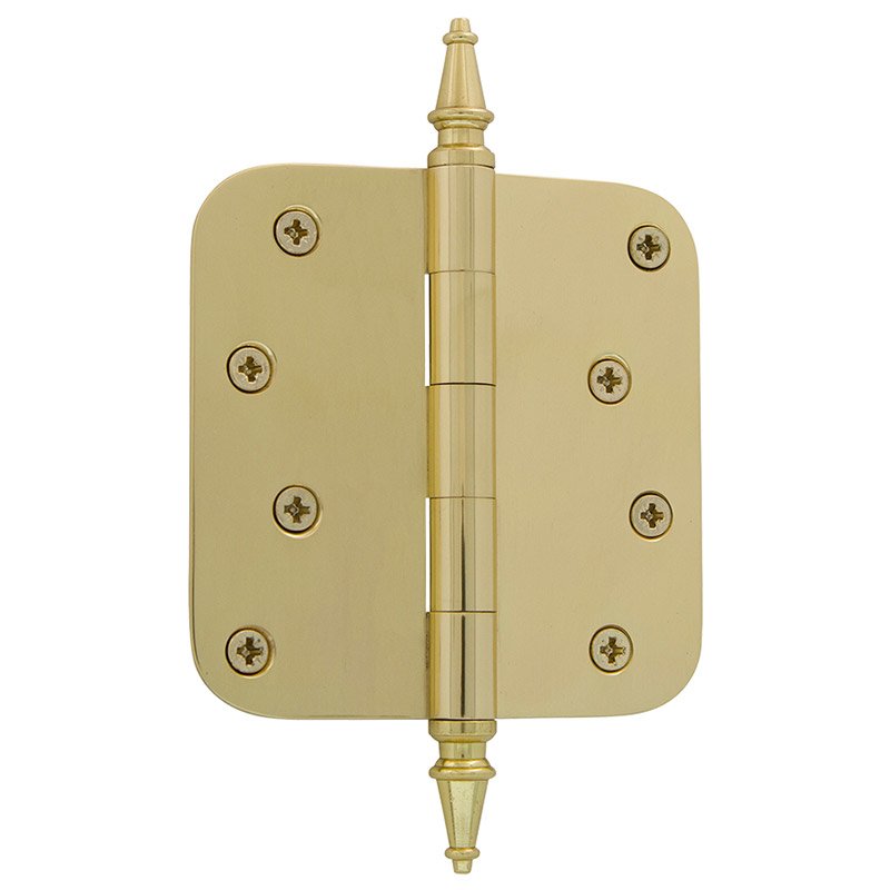 Nostalgic Warehouse 4" Steeple Tip Residential Hinge with 5/8" Radius Corners in Polished Brass (Sold Individually)