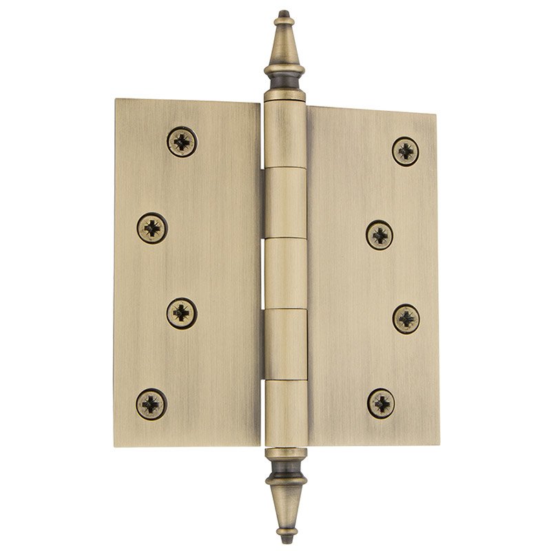 Nostalgic Warehouse 4" Steeple Tip Residential Hinge with Square Corners in Antique Brass (Sold Individually)