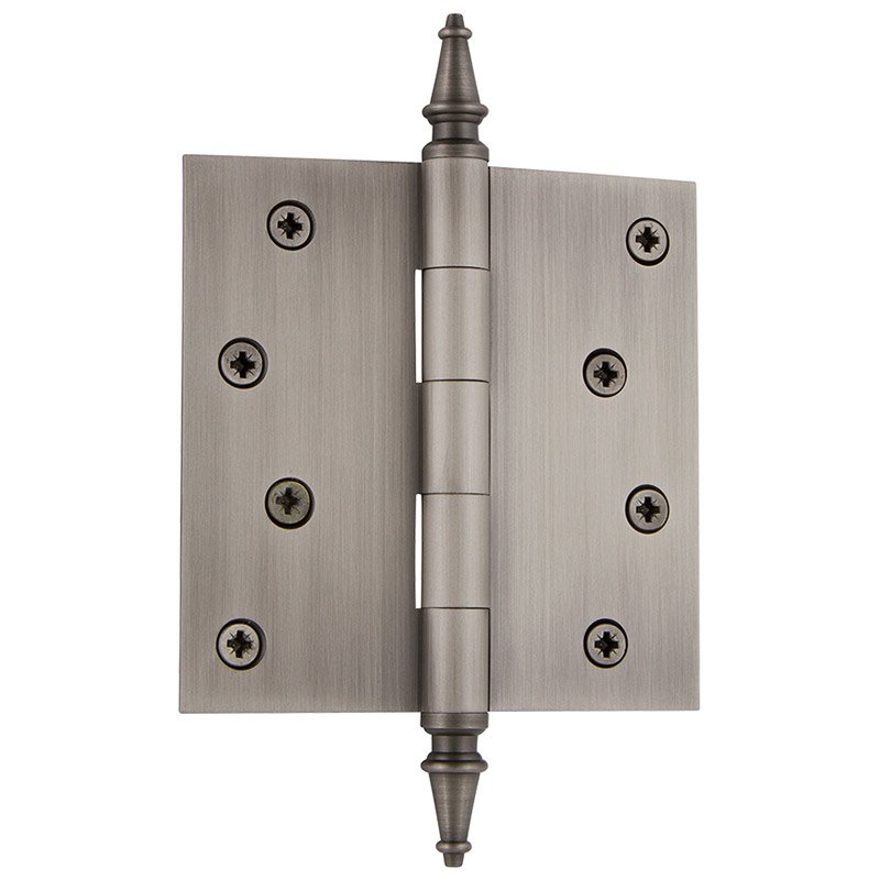 Nostalgic Warehouse 4" Steeple Tip Residential Hinge with Square Corners in Antique Pewter (Sold Individually)