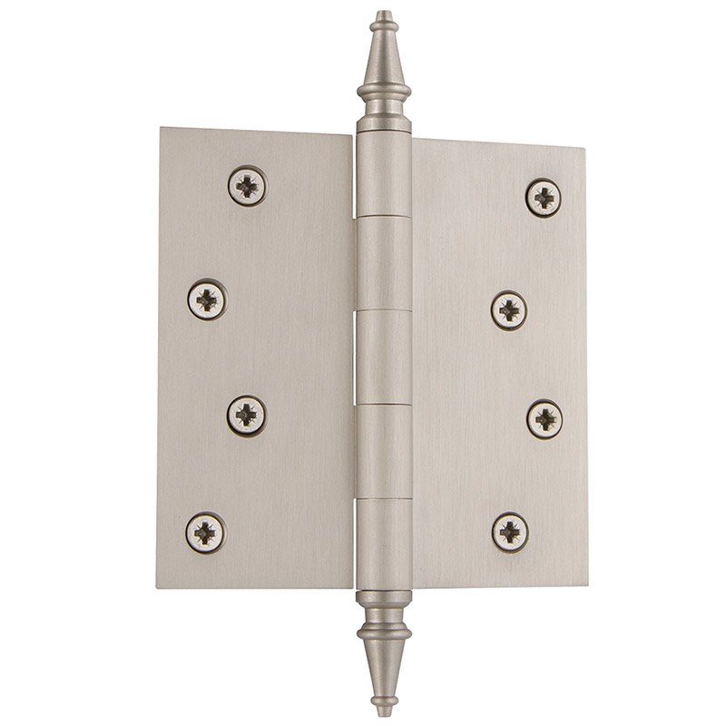 Nostalgic Warehouse 4" Steeple Tip Residential Hinge with Square Corners in Satin Nickel (Sold Individually)