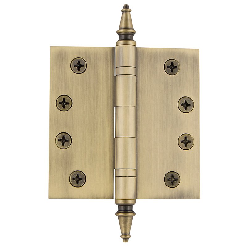 Nostalgic Warehouse 4" Steeple Tip Heavy Duty Hinge with Square Corners in Antique Brass (Sold Individually)