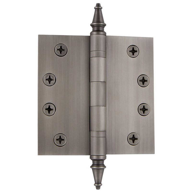 Nostalgic Warehouse 4" Steeple Tip Heavy Duty Hinge with Square Corners in Antique Pewter (Sold Individually)