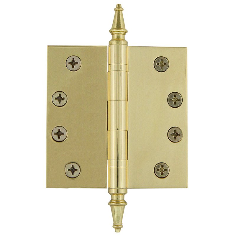 Nostalgic Warehouse 4" Steeple Tip Heavy Duty Hinge with Square Corners in Polished Brass (Sold Individually)