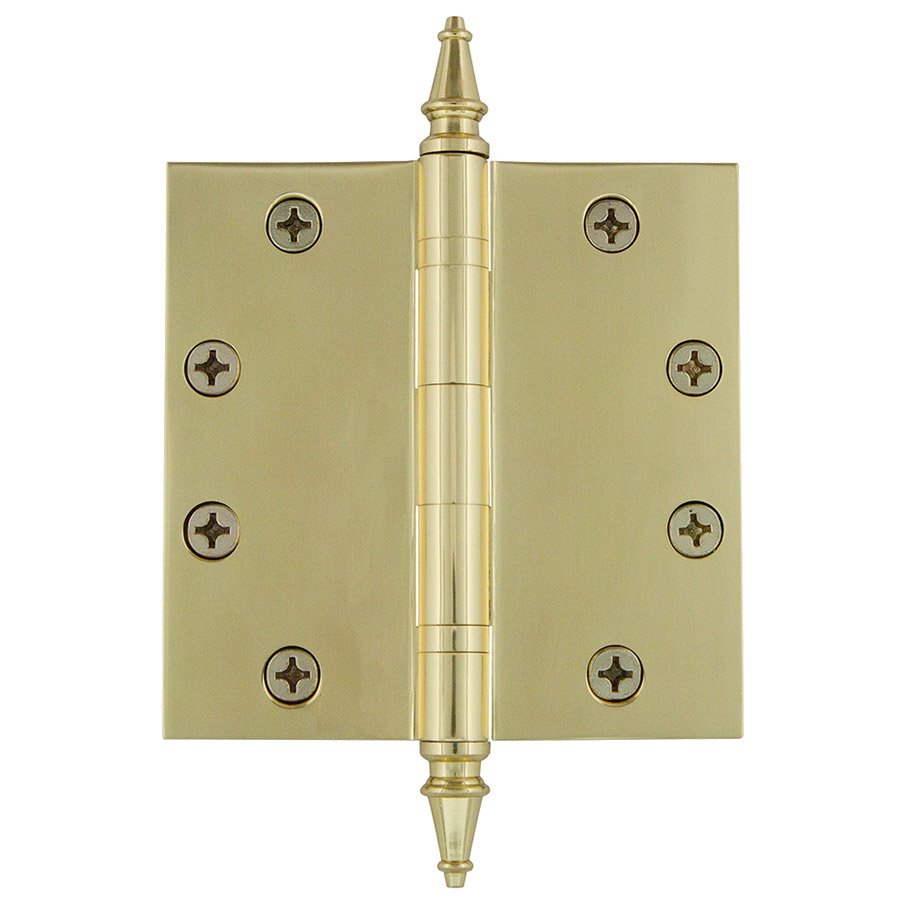 Nostalgic Warehouse 4 1/2" Steeple Tip Heavy Duty Hinge with Square Corners in Polished Brass (Sold Individually)