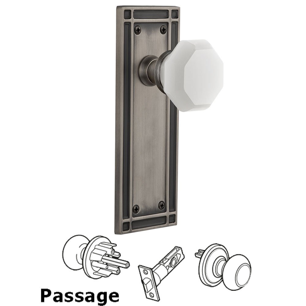 Nostalgic Warehouse Passage - Mission Plate with Waldorf White Milk Glass Knob in Antique Pewter 