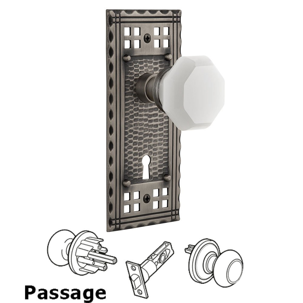Nostalgic Warehouse Passage - Craftsman Plate with Keyhole with Waldorf White Milk Glass Knob in Antique Pewter