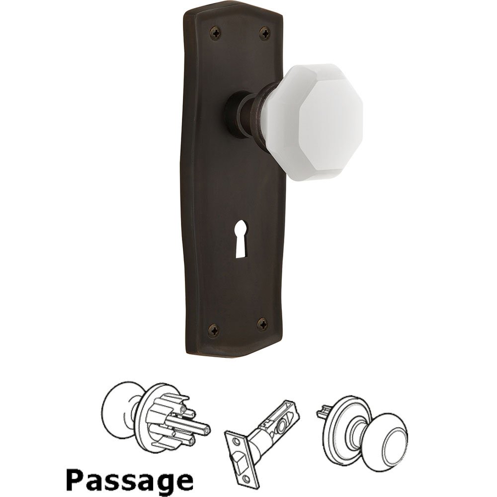 Nostalgic Warehouse Passage - Prairie Plate with Keyhole with Waldorf White Milk Glass Knob in Oil-Rubbed Bronze 