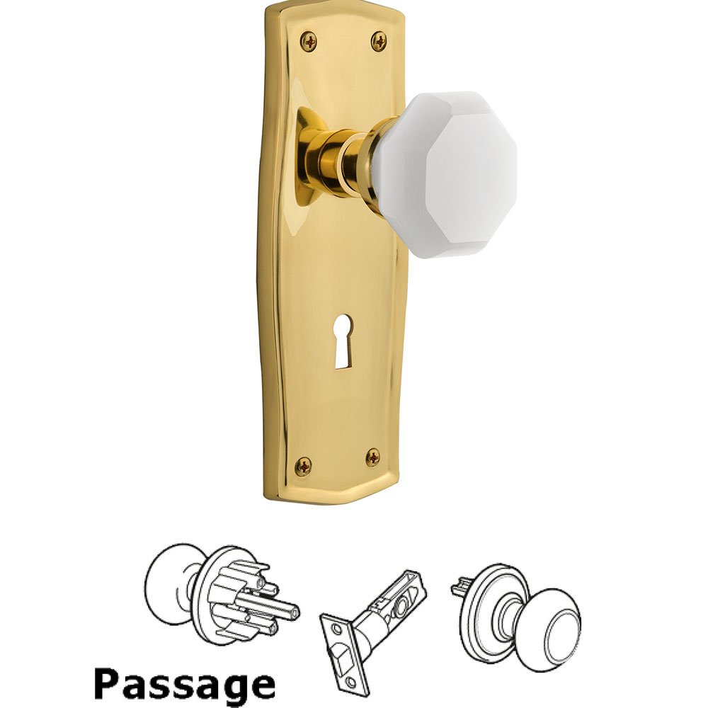Nostalgic Warehouse Passage - Prairie Plate with Keyhole with Waldorf White Milk Glass Knob in Unlacquered Brass