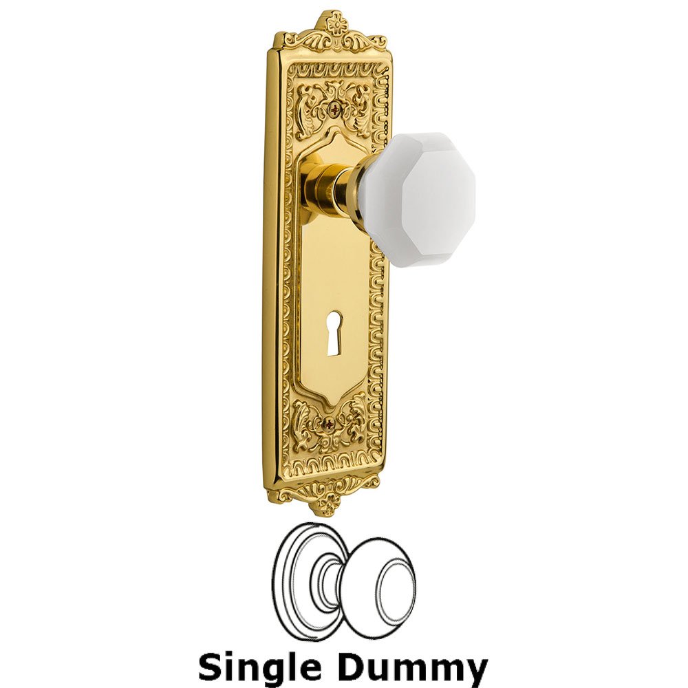 Nostalgic Warehouse Single Dummy - Egg & Dart Plate with Keyhole with Waldorf White Milk Glass Knob in Unlacquered Brass