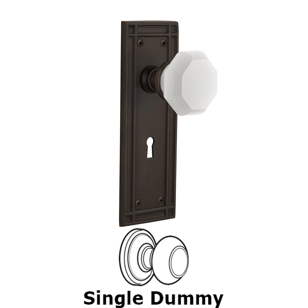 Nostalgic Warehouse Single Dummy - Mission Plate with Keyhole with Waldorf White Milk Glass Knob in Oil-Rubbed Bronze