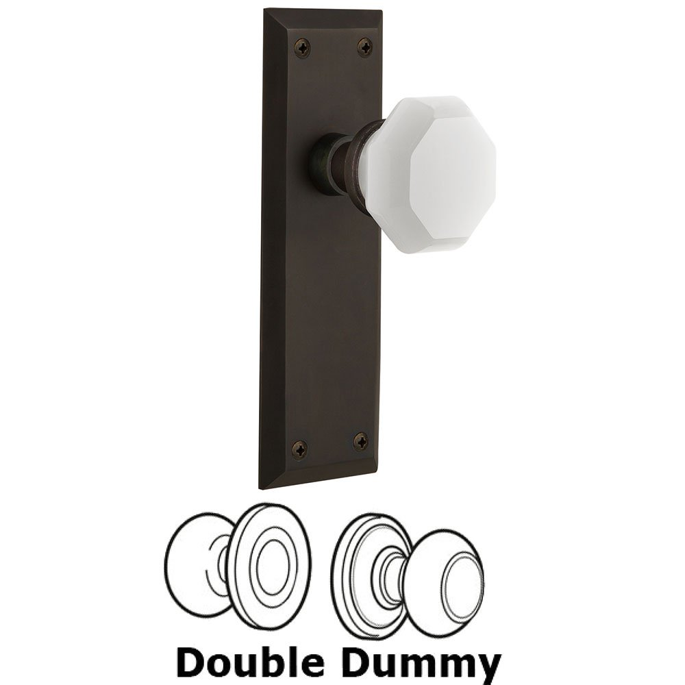 Nostalgic Warehouse Double Dummy - New York Plate with Waldorf White Milk Glass Knob in Oil-Rubbed Bronze