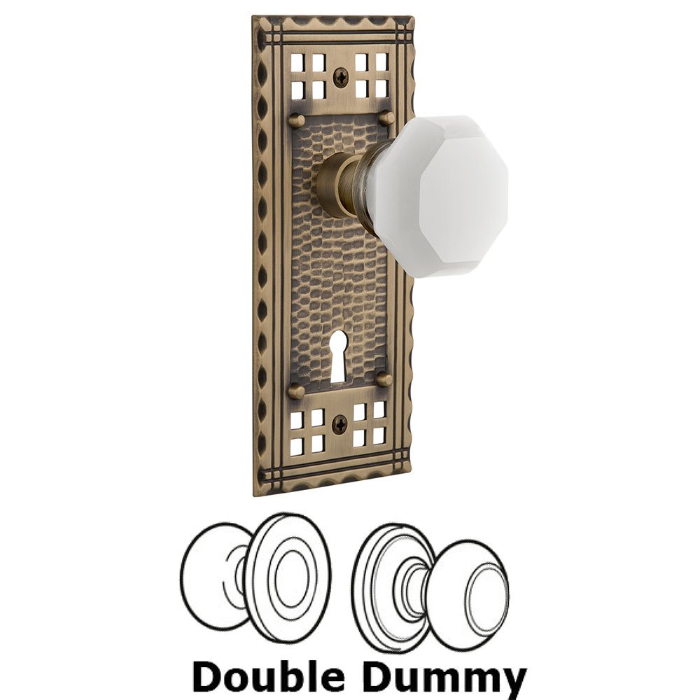 Nostalgic Warehouse Double Dummy - Craftsman Plate with Keyhole with Waldorf White Milk Glass Knob in Antique Brass