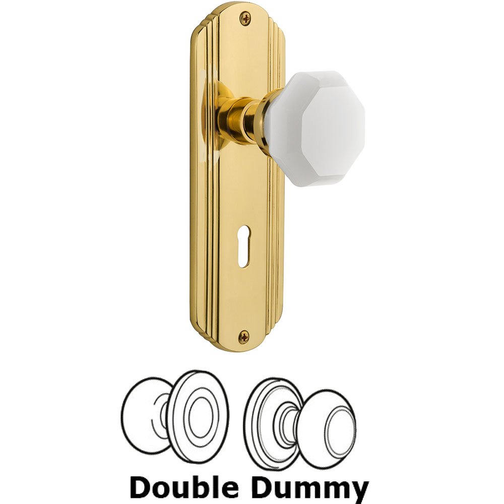 Nostalgic Warehouse Double Dummy - Deco Plate with Keyhole with Waldorf White Milk Glass Knob in Unlacquered Brass